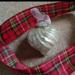 Glass Swirl Ornament with Red Plaid Ribbon